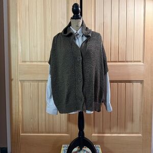 WD-NY Khaki Green Slouchy Sweater-Vest with Hood and Large Buttons